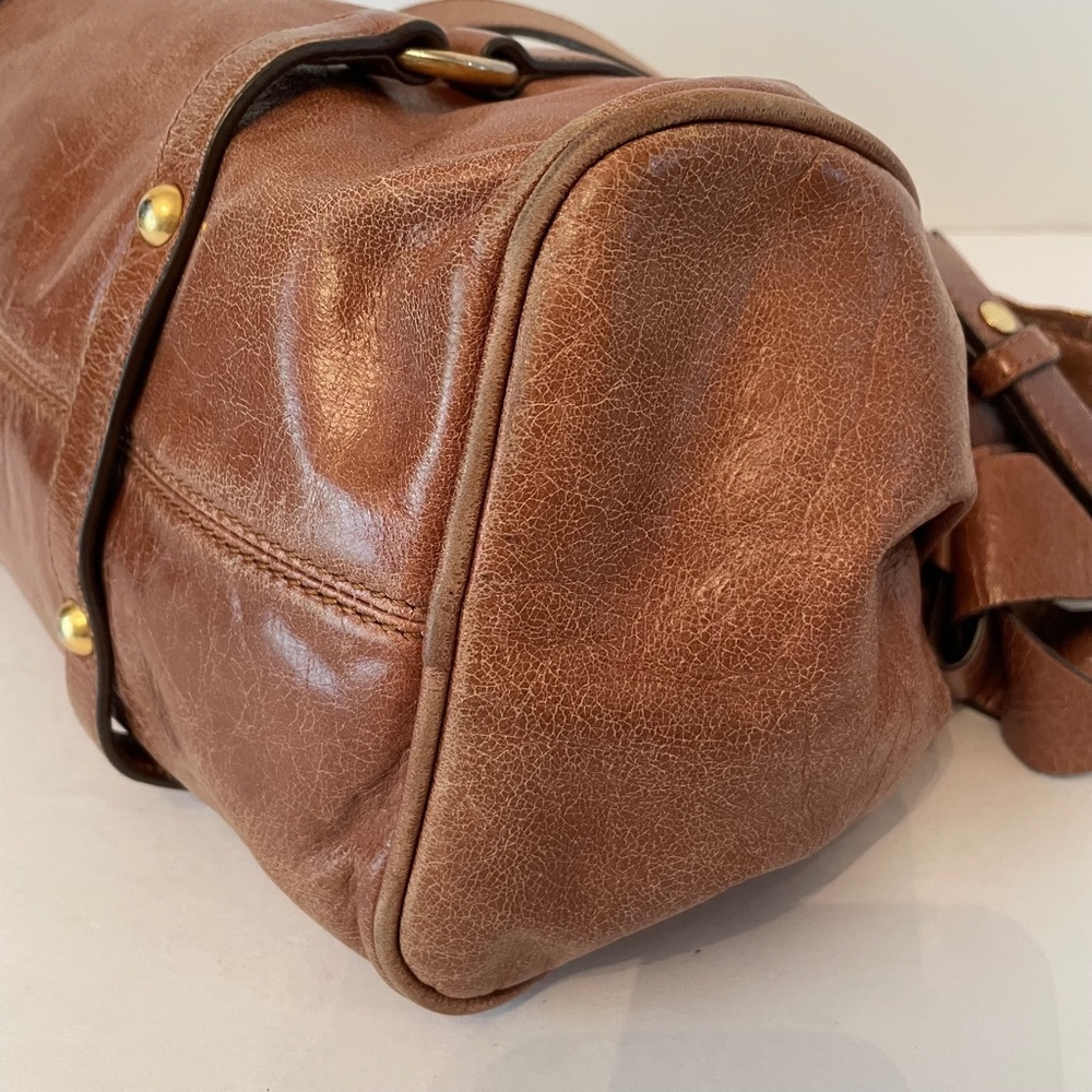 Miu Miu Cognac Brown Leather Duffel Shoulder Bag with Gold Hardware - Picture 9 of 16